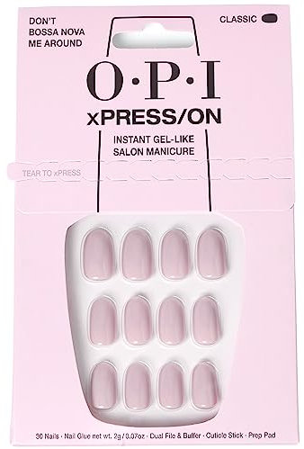 OPI xPRESS/ON Don’t Bossa Nova Me Around - Grey Neutral Short Round Press On Nails - With Nail Glue - Long Lasting, Reusable & Non-Damaging Short False Nails