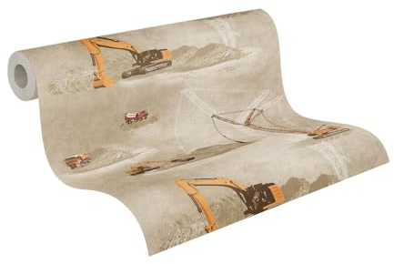 A.S. Création Tapete Kinderzimmer - Kindertapete Jungs - Bagger Tapete beige gelb Spielzimmer - 10,05m x 0,53m - Made in Germany