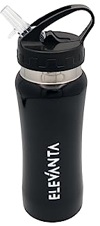 ELEVANTA Borraccia Palestra | Borraccia con Cannuccia Senza BPA - Design Ergonomico - Perfetta per Sport e Viaggi - Idratazione Facile e Istantanea | 600ml (Nero)