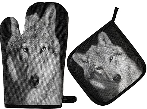 Gants De Cuisine Et Maniques Beau Portrait De Loup Mitaines De Cuisine Anti Chaleur Gant Barbecue avec Maniques Mitaines De Four pour Cuisine Barbecue Cadeaux