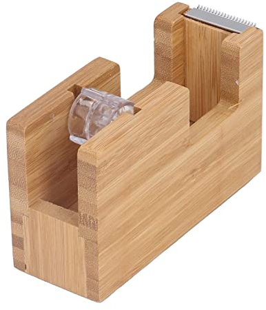 Desktop-Klebebandabroller aus Bambusholz – Klebebandhalter aus Holz Mit Schneider Für Kleberolle, Schreibwaren-Werkzeug