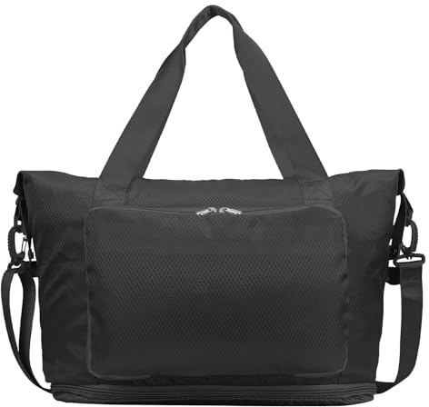 Yomisee Reisetasche Damen Weekender Bag Handgepäck Tasche Sporttasche Travel Duffle Bag Kliniktasche Geburt Fitnesstasche Trainingstasche für Flugzeug Reisen (Schwarz)