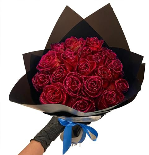 BIUBIULOVE Bouquet De Roses Artificielles Éternelles à Paillettes, Bricolage Brillant, Faux (Rouge, 24 Pcs)