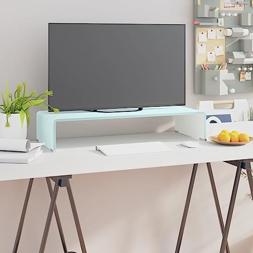 THOYTOUI TV-Aufsatz/Monitorerhöhung, Monitor-Lifter TV-Schrank Büro-Monitorständer Computer Ständer Geeignet für Schlafzimmer Hotel Büro Glas Grün 70 x 30 x 13 cm