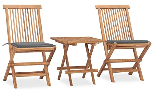 HETFTJN 3-TLG. Garten-Essgruppe, Gartentisch Klein Balkonstühle Balkon Tisch Und Stühle Lounge Tisch Geeignet für Außen Garten Balkon Wenig Platz mit Kissen Klappbar Massivholz Teak