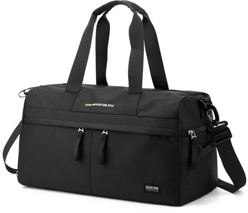 Sporttasche für Damen und Herren, 24 l, mit Schuhfach und Nasstasche, Oxford-Stoff, wasserdicht, Wochenendtasche, Tragetasche für Yoga, Fitness, Flugzeug, Reisen, Schwarz, Schuhfach und Nassfach