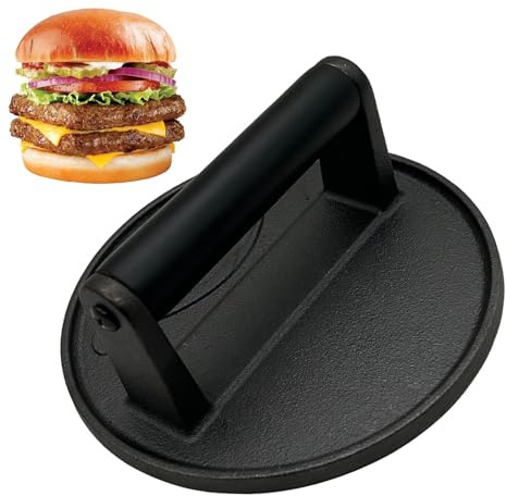 Presse à gril en fonte, presse à griller plate, presse à hamburger Smash, presse à steak de bacon avec poignée résistante à la chaleur, outil de broyage à hamburger confortable