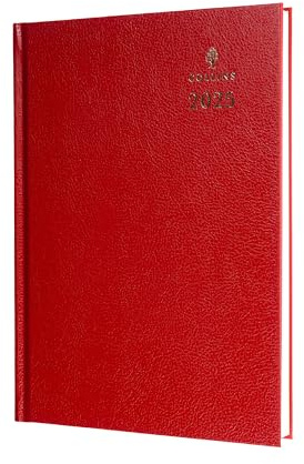 Collins Standard Desk 2025 Terminplaner für Profis – A4 Wochenansicht Business-Terminplaner – Rot – (40,15–25) – Premium Business-Planer mit festem Einband aus Ledernarbung