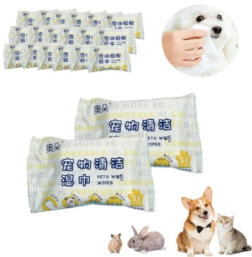 Lot de 20 lingettes portables pour animaux de compagnie, 12 pièces/paquet, lingettes pour pattes et fesses, oreilles, yeux, lingettes nettoyantes pour hamster, lapin, chat, chien, élimination des