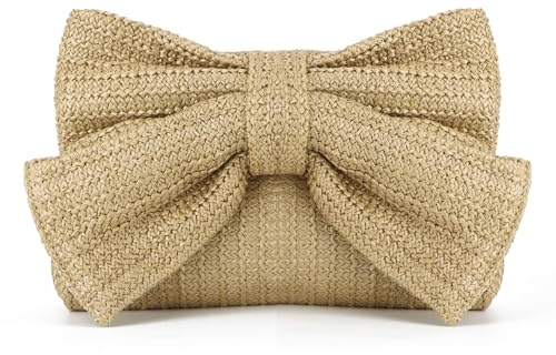 Syrads Straw Bow Clutch Bag for Women Summer Straw Woven Shoulder Handbag for Wedding,Khaki