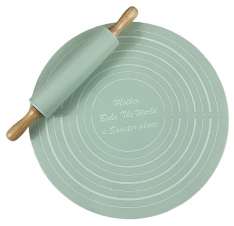 VEDA silikon bakverk rullkavel mattset, 33,5 cm rund silikon kavel knådningsdyna med 30 cm kavel, bakning essentiella rullverktyg för pizza, bakning