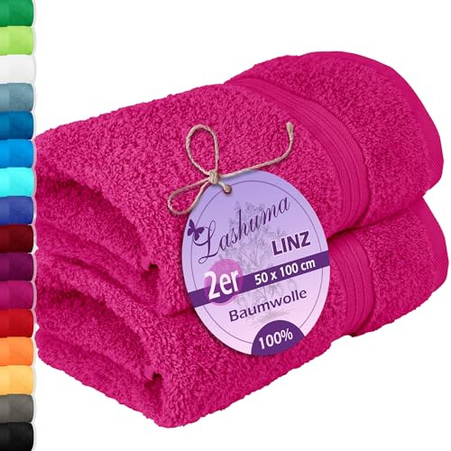 Lashuma Handtuch Set Dame Pink - Purpur, Linz 2X Handtuch Baumwolle für Füße 50x100 cm