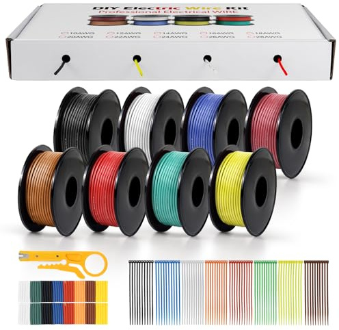 LightingWill Lot de Câbles en Silicone 24 AWG (0,2mm²), 8 Couleurs, 15 m/Rouleau, Fil en Cuivre Étamé Ultra Flexible, Idéal pour Bricolage, Électronique, Voiture et Projets Domestiques