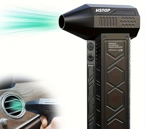 Ultra-Powerful Mini Turbo Jet Fan - 140,000 RPM, Rechargeable with 3000mAh Battery, Brushless Motor, Portable Handheld Design with Type-C Fast Charging & Power Display - Ideal for car cleaning.