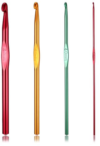 4 Stück Häkelnadeln, 2,0 mm, 4,0 mm, 6,0 mm, 8,0 mm Häkelnadeln, Stricknadeln mit ergonomischem Griff für arthritische Hände, Bunt Aluminiumlegierung Häkelnadel für Anfänger und Häkelgarn