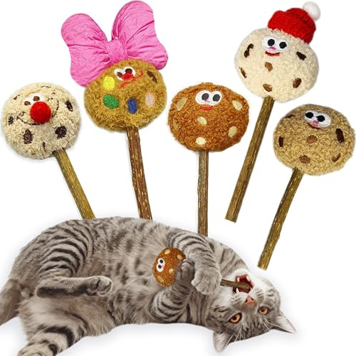 ALTABOMBA Silvervine Sticks for Cats (5-Pcs), Catnip Lollipop Cat Toy for Indoor Cats, Natural Cat Chew Toys for Kitten Teething and Teeth Cleaning