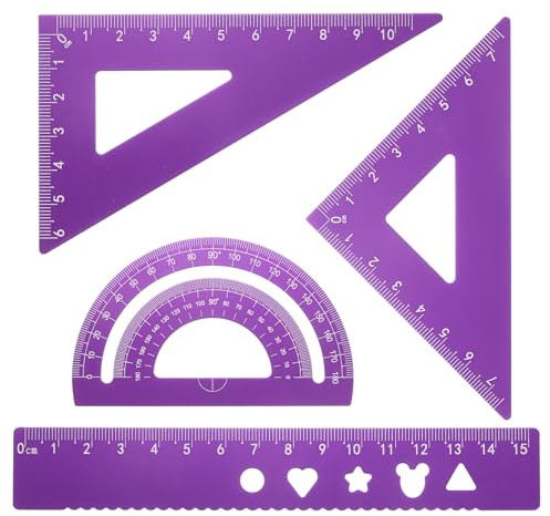 sourcing map Set di 4 righelli triangolari da 15 mm, in alluminio, geometrici, goniometri, triangolari, scala ingegneristica, kit per ufficio, casa, viola