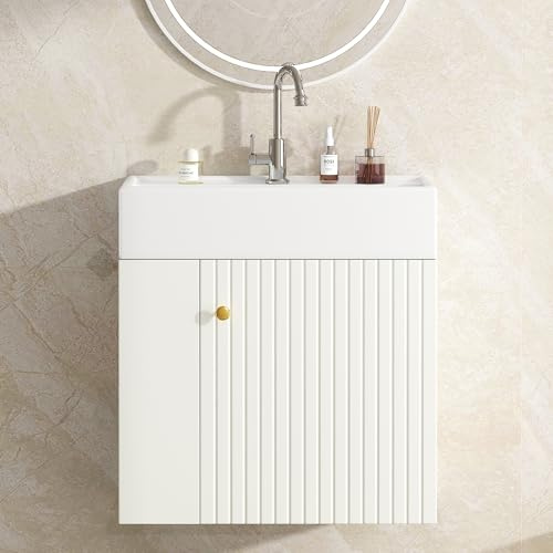 A ALFRESCOOL Badezimmermöbel Waschbecken mit Waschtischunterschrank 55 cm, Waschtischunterschrank hängend weiß, Kleine Gästebadmöbel