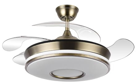LUMIKING Ventilador de Techo con Luz LED 59W – Motor DC 32W Silencioso – Aspas Retráctiles – Blanco – 3 Tonos de Luz 3000K/4000K/6500K – Regulable con Mando y Temporizador - Ø108 cm (Cuero 2, 107 cm)