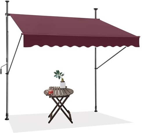 Toldo retráctil con mango manual, marco de aluminio, rectangular, sin taladro, color rojo, 150 cm, perfecto para terraza o balcón al aire libre.