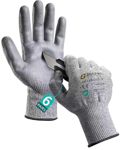 DULFINE ANSI A3 Cut Resistant Work Gloves for Men and Women, PU Coated,Ideal for Woodworking, Glass Cutting, Construction, Cargo Handling, Car Repair(Medium)