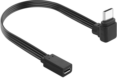 JSADZKJ Right Angle USB C to Micro USB Cable,Extra Flexible USB C Male to Micro USB Female Cable,90 Degree Short Type C to Micro Flat Cable for Cell Phones,Laptops,MP3 Player-1.64Ft (Up)