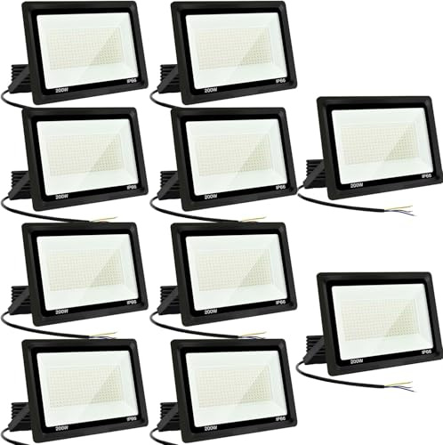 Focos LED Exterior 200W Proyector LED Exterior 20000LM IP66 Impermeable Foco Proyector LED 3500K Blanco Frío Floodlight para Casa, Garaje, Patio, Terraza, Campo (10pcs)