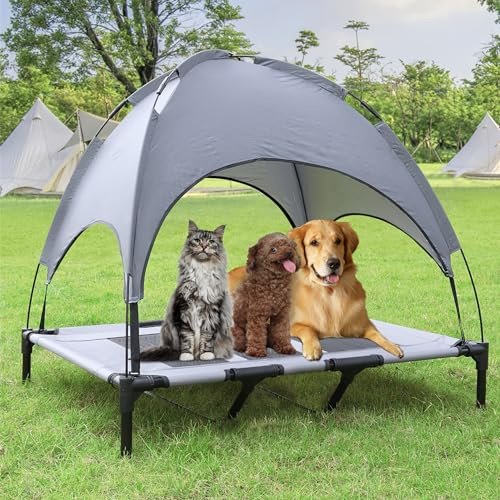 LILIIN Erhöhtes Hundebett Hundebett Haustierbett mit Dach, Hundeliege Outdoor mit Wasserdicht Dach & rutschfeste Fußpolster, für Außen und Innen, 122x92x102cm, XL
