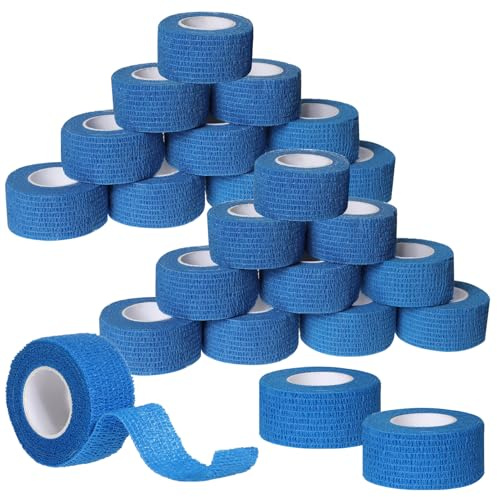 24 Rolls Self Adhesive Cohesive Bandages 2.5cm x 4.5m Finger Cohesive Bandage Wrap Elastic Stretch Sports Tape for Animals, Blue