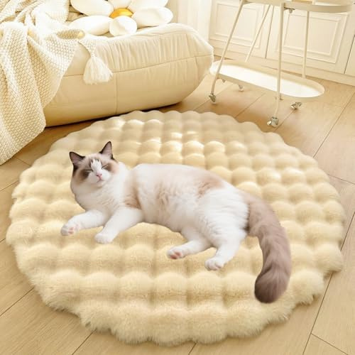DLLDLGG Deluxe-Hundebett aus Plüsch, Waschbare, Weiche, Zottelige, Runde Katzenschlafmatte, Katzenbedarf für Haustiere, rutschfeste Teppiche für Wohnzimmer und Schlafzimmer