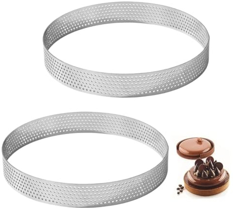 Flaroey Lot de 2 anneaux à tarte ronds perforés de 20,3 cm, anneaux de cuisson antiadhésifs en acier inoxydable, moules à anneaux chauffants pour la cuisine