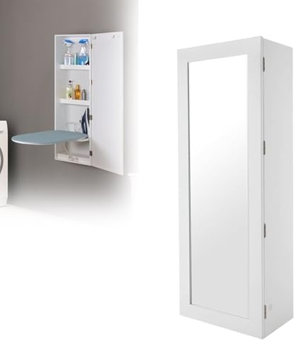 Mesa de planchar plegable montada en la pared con diseño oculto que ahorra espacio, armario de planchado y espejo para un planchado eficiente y soluciones de almacenamiento elegantes