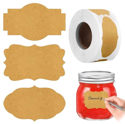 Kraft Etiketten Aufkleber, 750 Stück Etiketten Marmelade, Geschenktüten, Etiketten Selbstklebend, Kraftpapier Aufkleber, Perfekt für Geschenkaufkleber für Marmeladengläser, Umschläge 30x50mm
