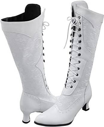 Generisch 2025 botines mujer botas Sue encaje moda lateral con cremallera zapatos de mujer botas con tacones altos, Blanco, 41 EU