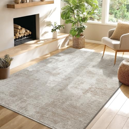 the carpet Nuvra Teppich Flauschig Weich & Pflegeleicht, Modernes Design, Oeko-Tex Standard 100, Wohnzimmerteppich Schlafzimmerteppich, Abstrakt, Beige, 160 x 230 cm