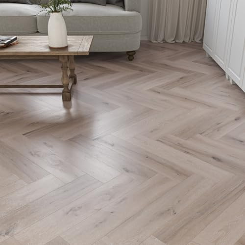 LVT Herringbone Click Vinyl Flooring Premium Waterproof Luxury Vinyl Tile Flooring 2.36m² Coverage Per Pack | Living, Dining Room, Kitchen, Lounge Floor (Limed Oak)