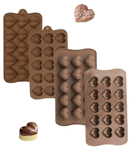 4 Pezzi Stampo da Forno Forma a Cuore, Stampi Cioccolato Silicone, Stampi Cioccolato Silicone Antiaderenti, Stampo al Cioccolato, per Cioccolata, Caramelle, Candele, Ghiaccio (Cuore)