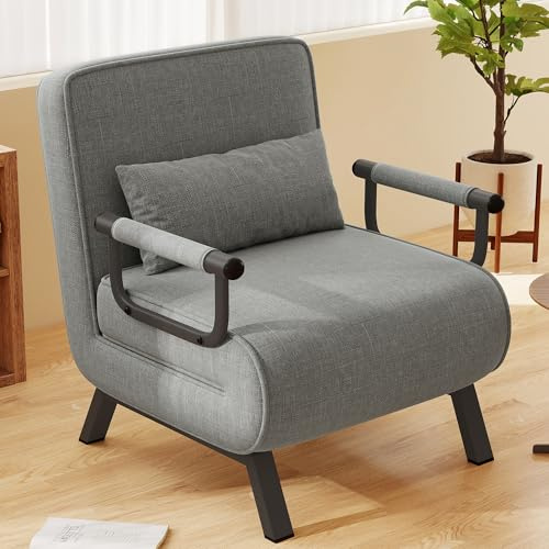 Hawthyhome Folding Sofa Bed, 4-in-1 recliner, sofa bed with function, space-saving guest, recliner with adjustable backrest, 150 kg load capacity Metal frame & linen Dark Gray