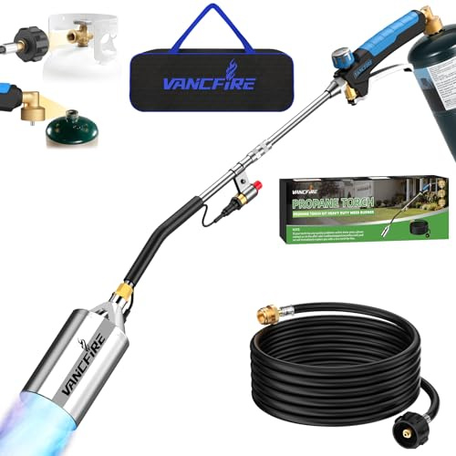 Propane Torch Weed Burner Kit with Storage Bag, Heavy Duty High Output Blow Torch with 1 lb Propane Cylinder Adapter & 10FT Hose, Flamethrower with Turbo Trigger for Weeding, Roofing, Ice Melting(33IN