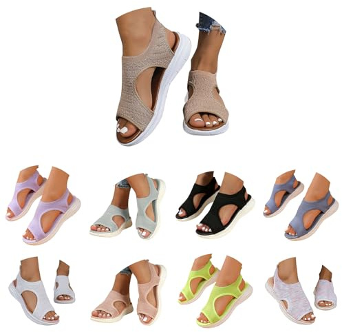 Ortopediska damsandaler, breda fötter – Slingback sommarskor, lätta vattensandaler, fiskmunssandaler, dam, ventilerande strandsandaler, mjuk fotbädd, sportsandaler, platå, tvättbara, kaki, 39 EU