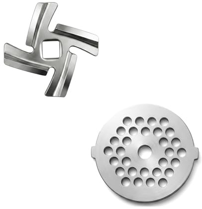Ncheli Kit Couteau et Grille Hachoir à Viande 54 mm | Couteau Croisé 48 mm avec Carré 8 mm, Grille 5 mm pour Hachage Moyen, Acier Inoxydable 420, Double Face Polie