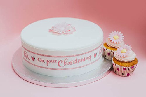 Edible Decor Sheet Christening Baby Girl Pink Border Ribbon - Perfect for Decorating Larger Cakes- Easy to Use