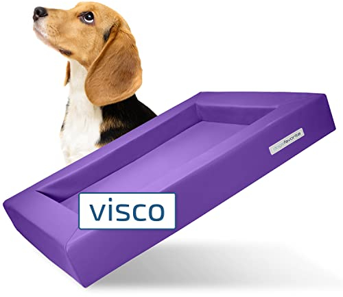 dogsfavorite Hunde-Bett mit Visco-Kissen - waschbares Hundekörbchen - hochwertiges Hundesofa - gelenkschonendes Hundekissen - robuste Hundematte - Gr. M 90 x 70cm - lila