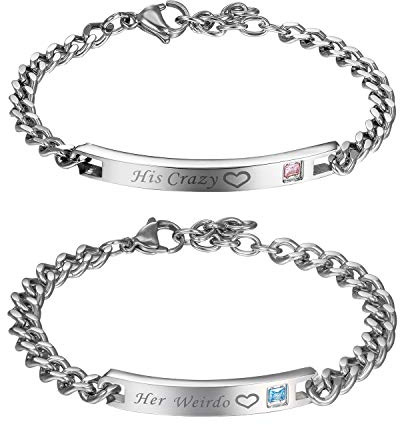 Flongo Paar Armbänder EIN Paar Edelstahl-Armbänder mit Textgravur Liebesschwüre Silber Partnerarmbänder Love-Schmuck Geschenke für Valentinstag Geburtstage Jahrestage