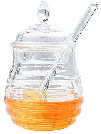 245ml Transparent Honey Pot Jar Beehive with Dipper Stick for Storing and Dispensing Honey
