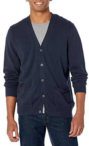 Amazon Essentials Cardigan en coton pour homme, bleu marine, L