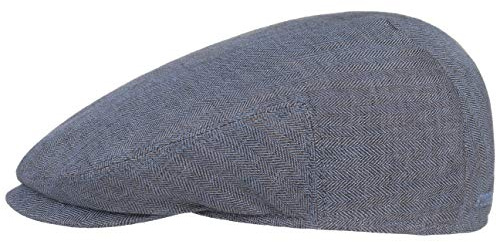 Stetson Woodfield Linen Flat Cap Leinenmütze Herren Schirmmütze mit UV-Schutz Herringbone Frühjahr Sommer braun-blau 60 cm