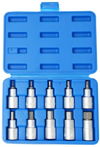 Dapetz Hex Bit Socket Set, 10-Piece 1/2 Drive, H4-H19mm Chrome Vanadium Steel Allen Key Socket Kit, for Torque Wrench, Ratchet Wrench