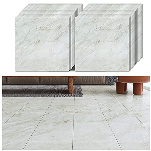 VEELIKE Marble Floor Tiles Stickers for Kitchen Vinyl Flooring Self Adhesive Non-Slip Floor Stickers for Bathroom Peel and Stick Wall Tiles Grey Stick on Tiles Thick 1.5mm 30cm x 30cm 24 Pieces