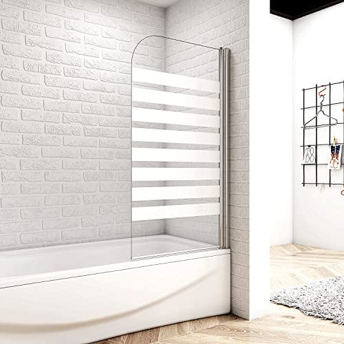Acezanble 80cm Badewannenaufsatz Duschabtrennung Duschwand 6mm Nano Querstreifen Dusche für Badewanne H140cm Recht